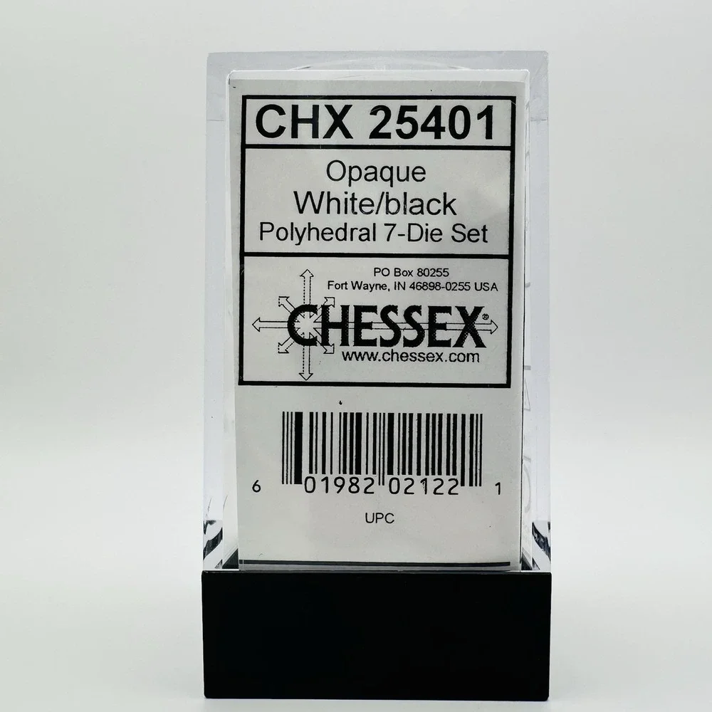 Chessex Opaque White/Black Polyhedral 7-Die Set‎ D&D New